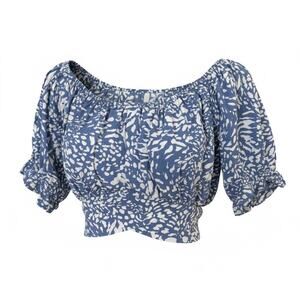 LYANER Women Blue&White Boho Style Floral Off-Shoulder Crop Top Size XL - NWOT